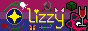 button that has the name "lizzy", along with a logo that is a yellow star on a blue circle, a lily, a rose, an orange butterfly, a lizard, a hammer and sickle, cat ears, a grass block cube as found in voxel games, the wine logo and the proton logo. the background is the bisexual flag